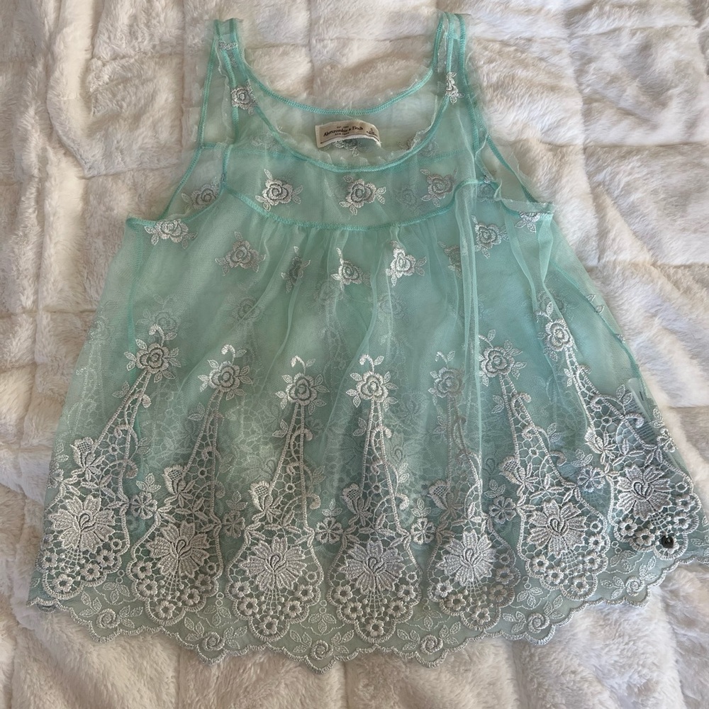 Tiffany Blue Lace & Mesh Tank Top